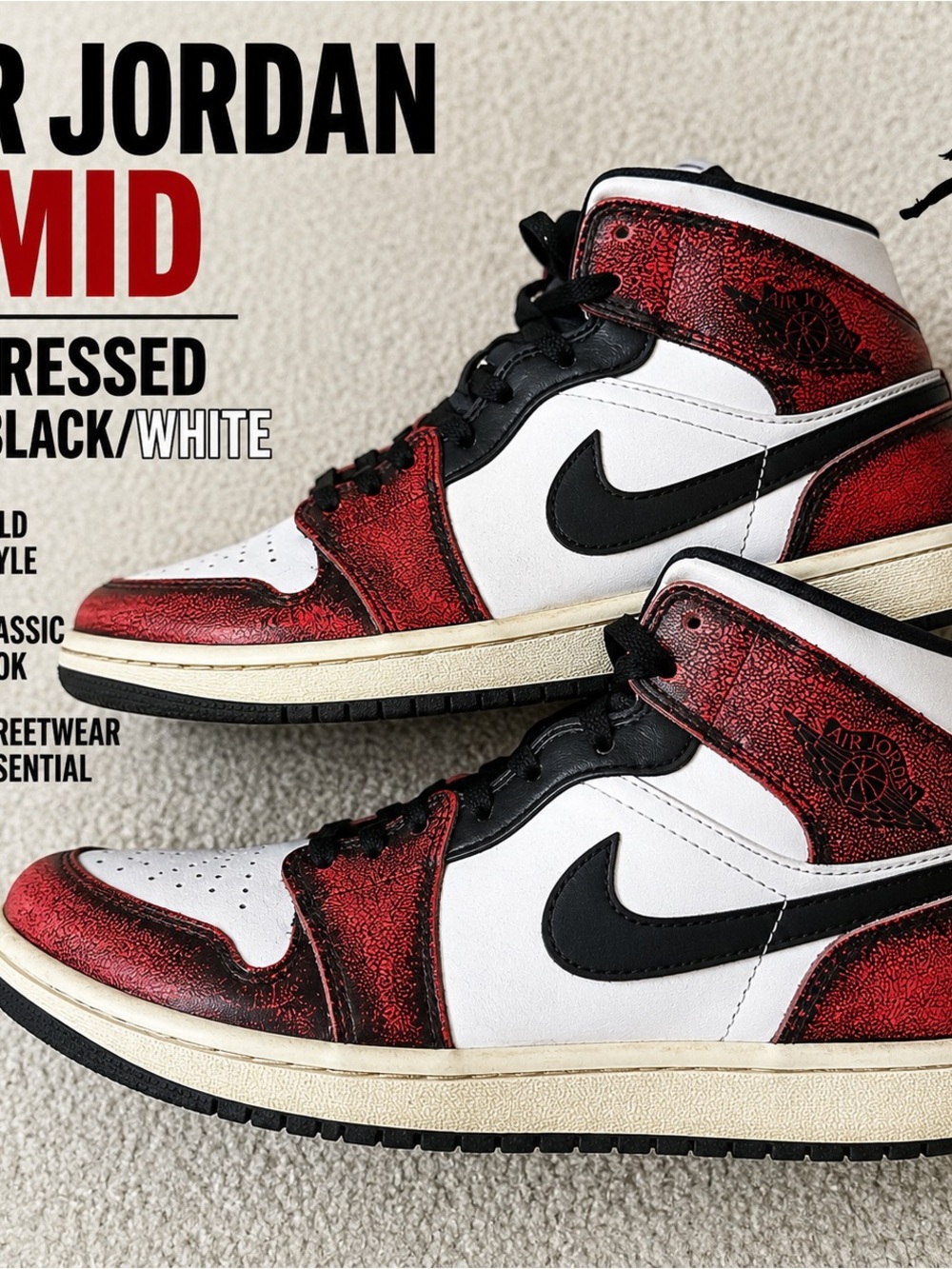 Jordan Mid Men’s Sneaker - Red, Black, White